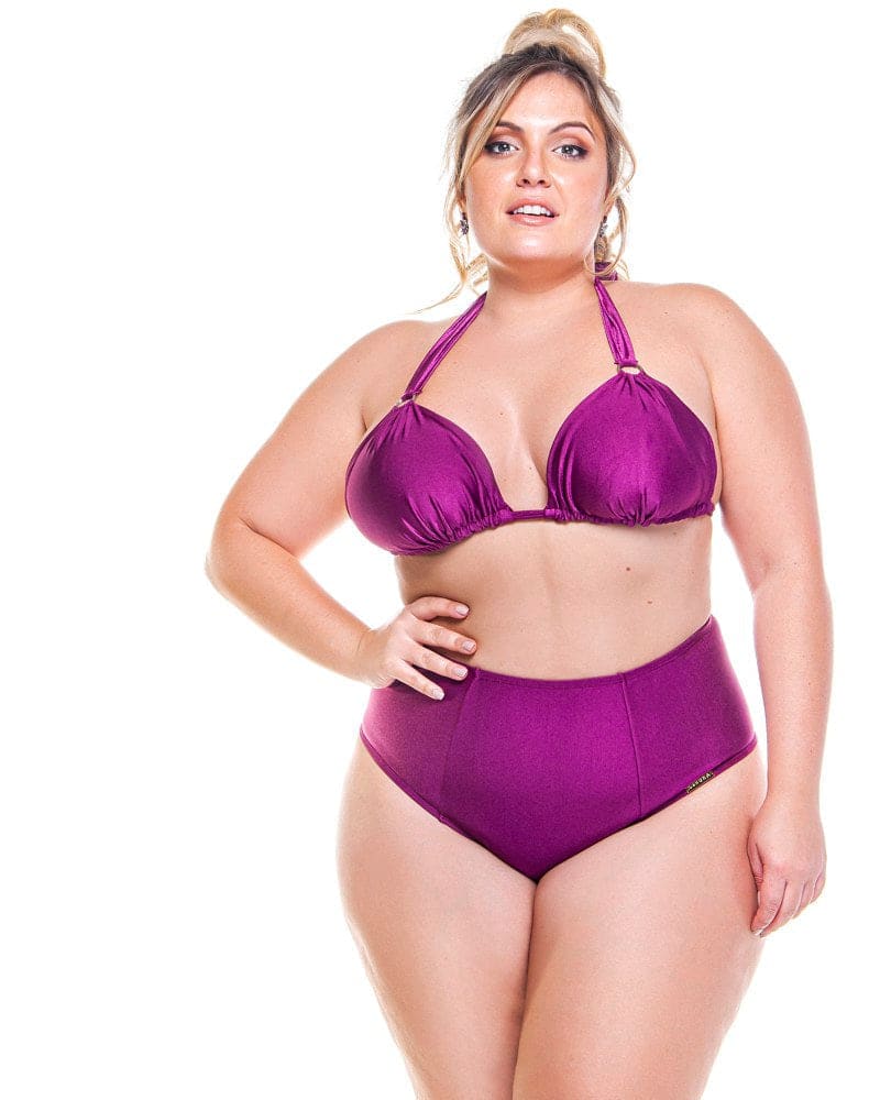 Front of a model wearing a size 14 Plus Size High Waisted Dark Pink Bikini Bottom in Vienna by Lehona. | dia_product_style_image_id:267638